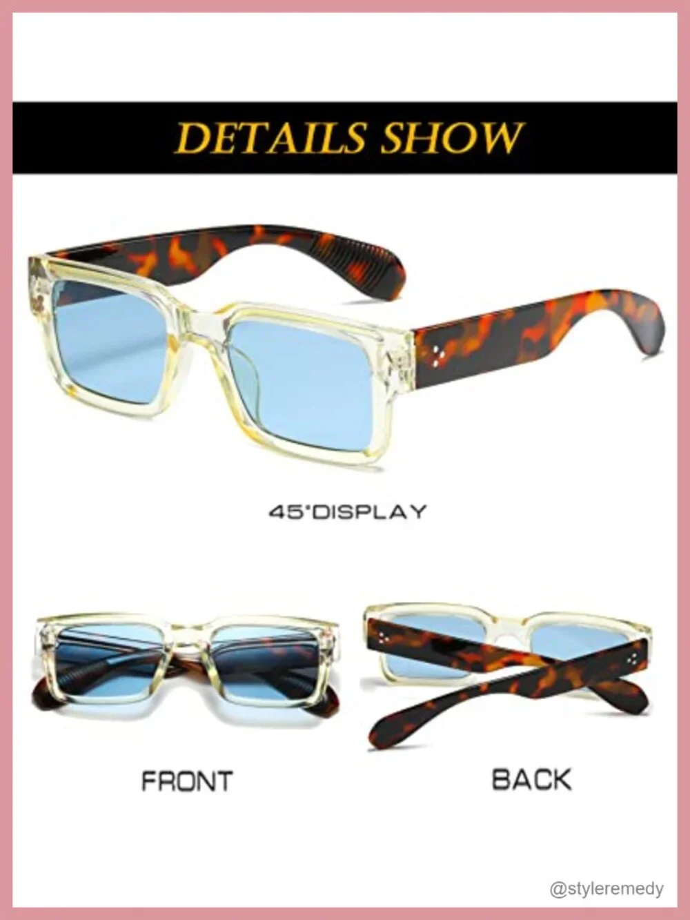 Square Frame Sunglasses UV400 Protection Chunky Rectangle Sun Glasses